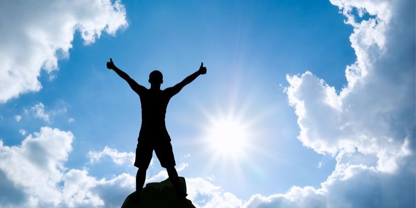 13264394 - man on top of mountain  conceptual design